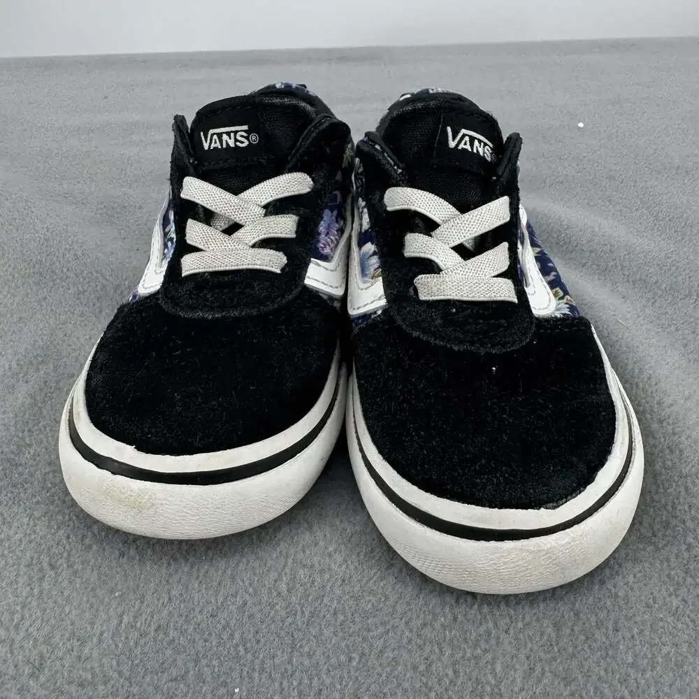 Vans Old Skool V Toddler Size 7 Shoes Black Blue Floral Suede Sneakers